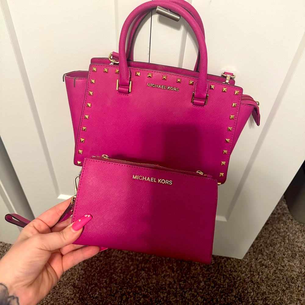 MK wallet and purse pink with gold studs